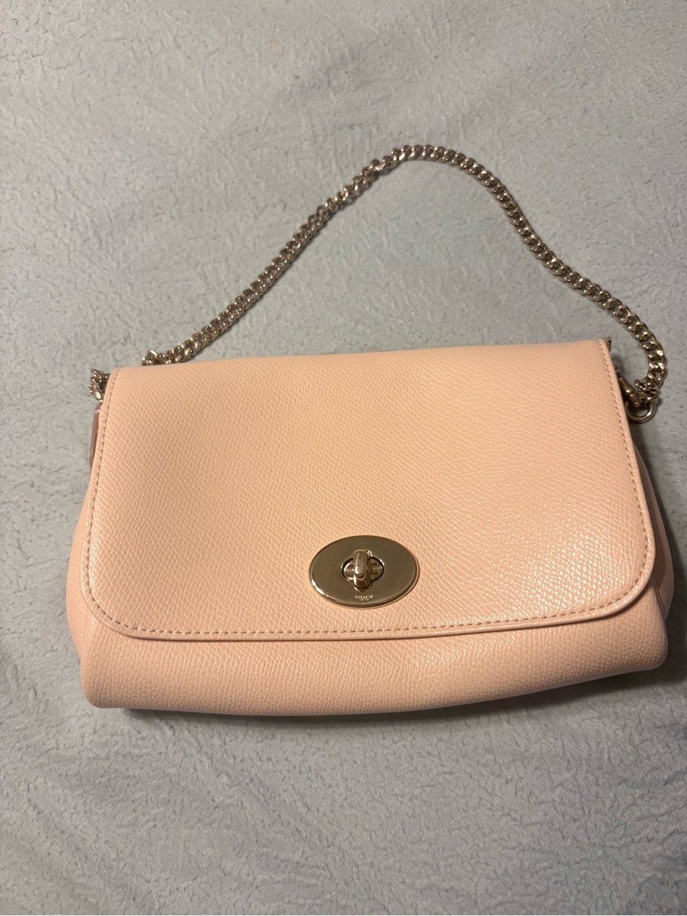 Coach Peach Leather Mini Bag with Gold Chain